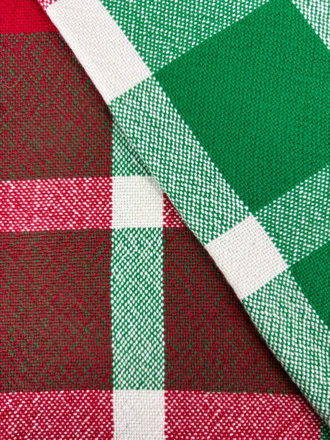 Close-up of red, green, and white checkered fabric